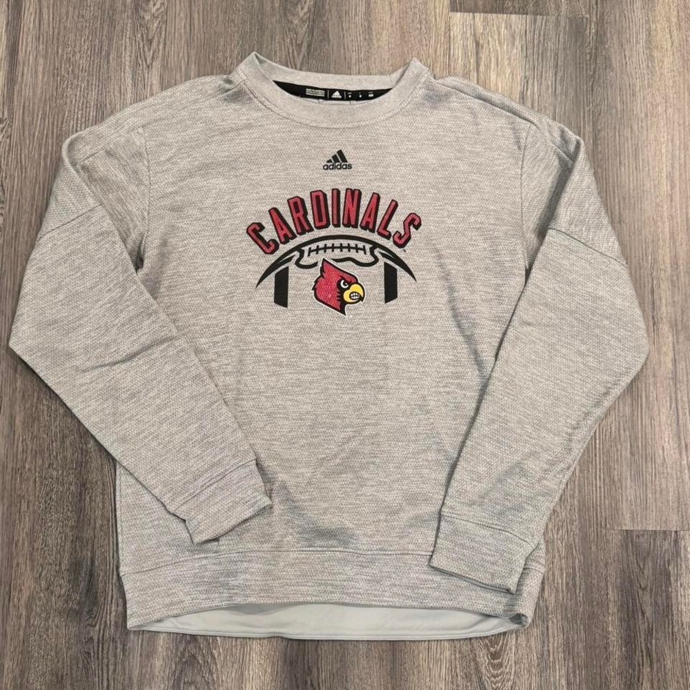 Adidas Louisville Cardinals Football Sweatshirt Crewneck Pullover Grey Medium